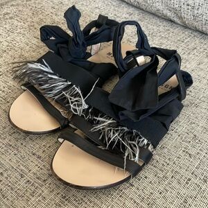 MSGM Black Ankle Wrap Feather Sandals Size 39